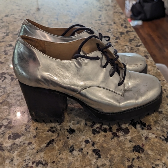 Schutz Lug Heel Platform Metallic Ankle Boots - Sz 9 - Picture 3 of 6